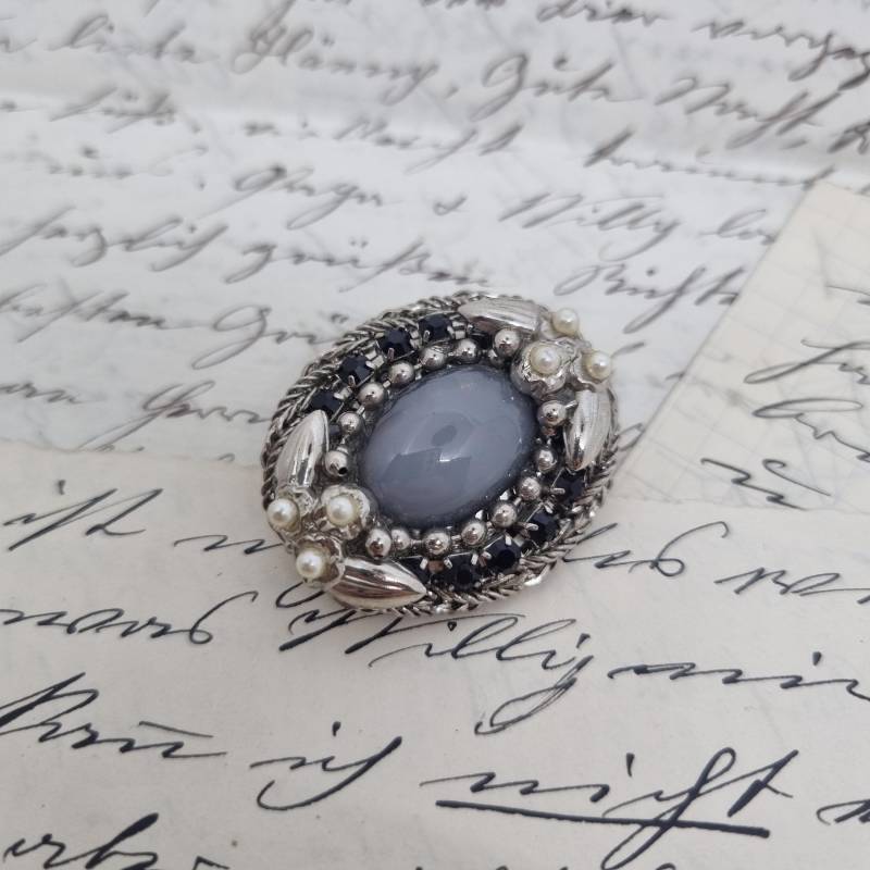 Einzigartige Art Jugendstil Vintage Brosche Antik 50Er Jahre Grau Silber von AntikStorys