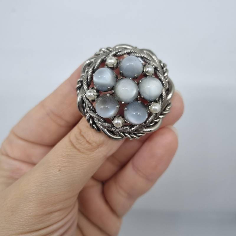 Einzigartige Große Antik Brosche Aus Den 50Ern Modeschmuck Grau Silber "Lady Simona" von AntikStorys