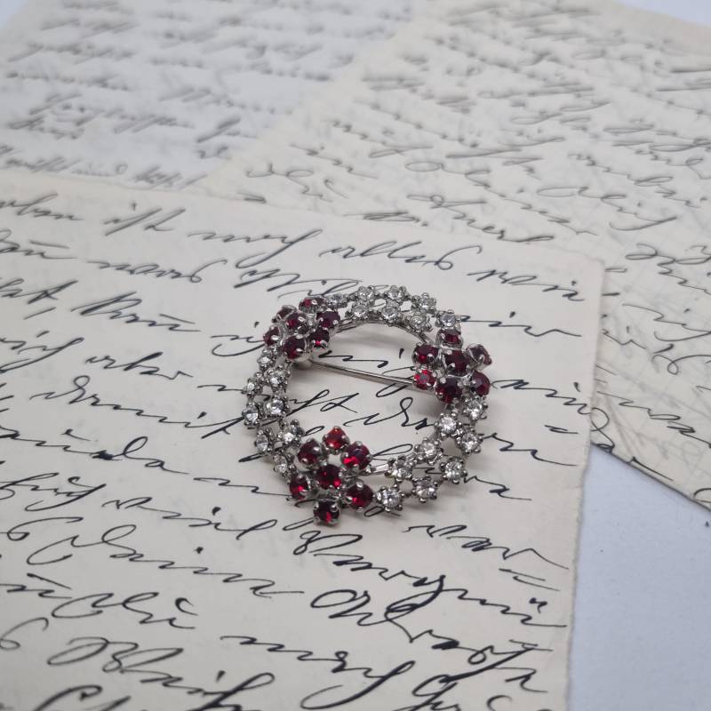 Einzigartige Vintage Brosche Antik 50Er Jahre Art Jugendstil Strass Ring Rot von AntikStorys