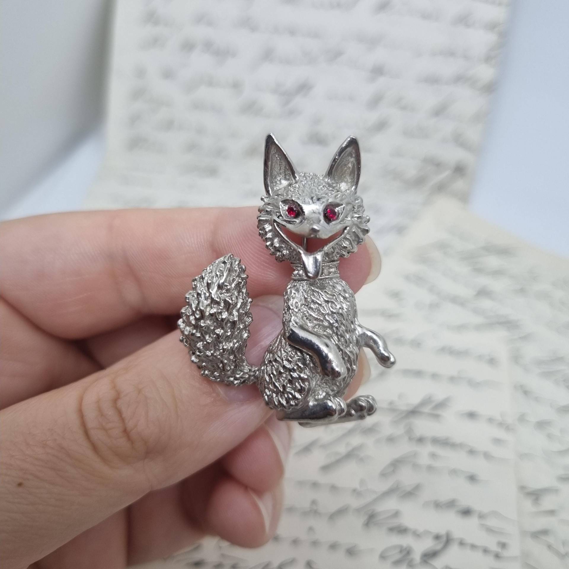 Einzigartige Vintage Brosche Antik 50Er Jahre Fuchs Silber Rot von AntikStorys