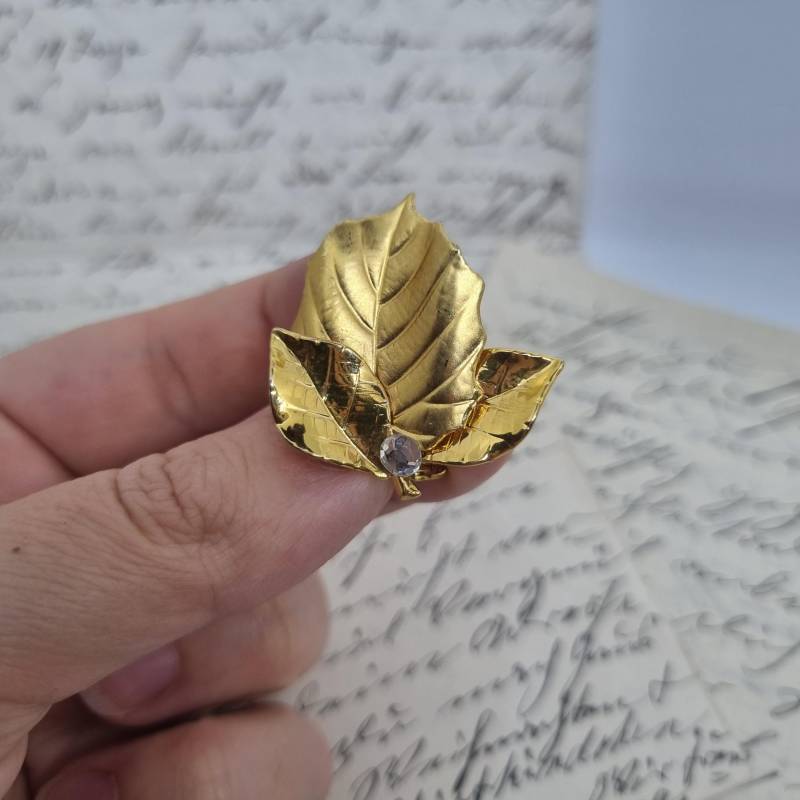 Einzigartige Vintage Brosche Antik 50Er Jahre Gold Blatt Strass von AntikStorys