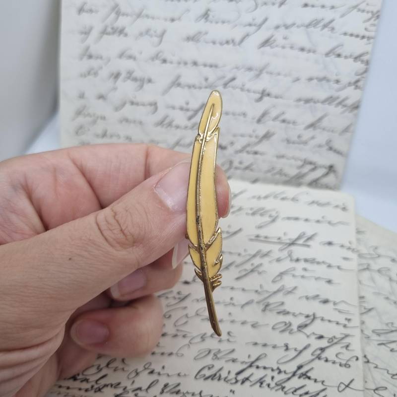 Einzigartige Vintage Brosche Antik 50Er Jahre Gold Feder Schreibfeder von AntikStorys