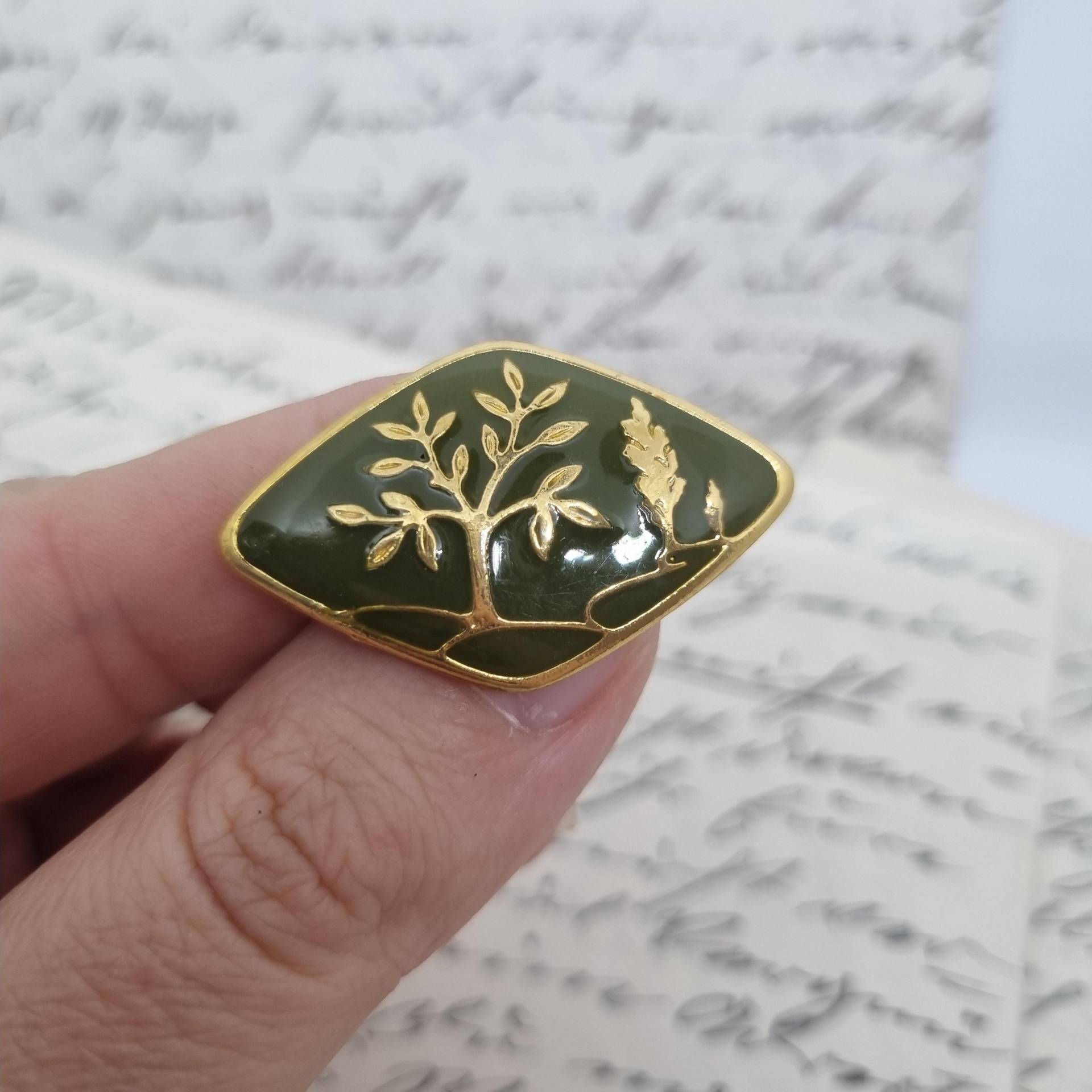 Einzigartige Vintage Brosche Antik 50Er Jahre Gold Grün Baum Natur von AntikStorys