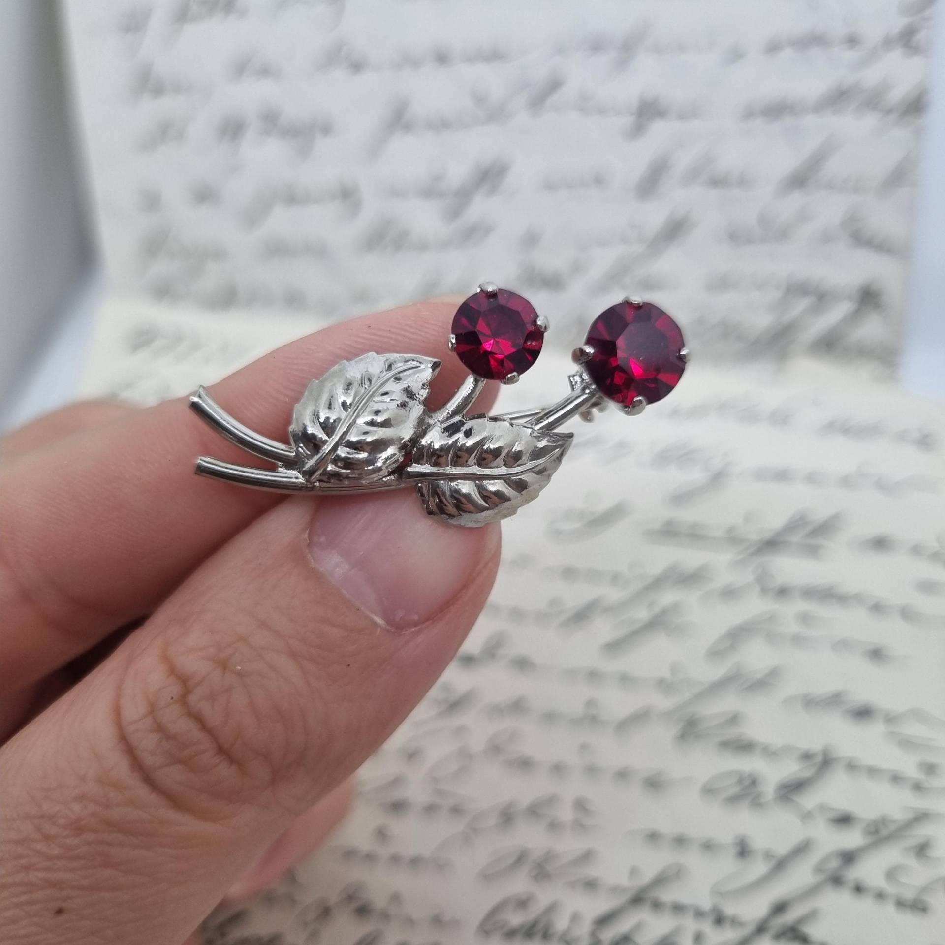 Einzigartige Vintage Brosche Antik 50Er Jahre Silber Blume Rosen Strass Glitzer von AntikStorys