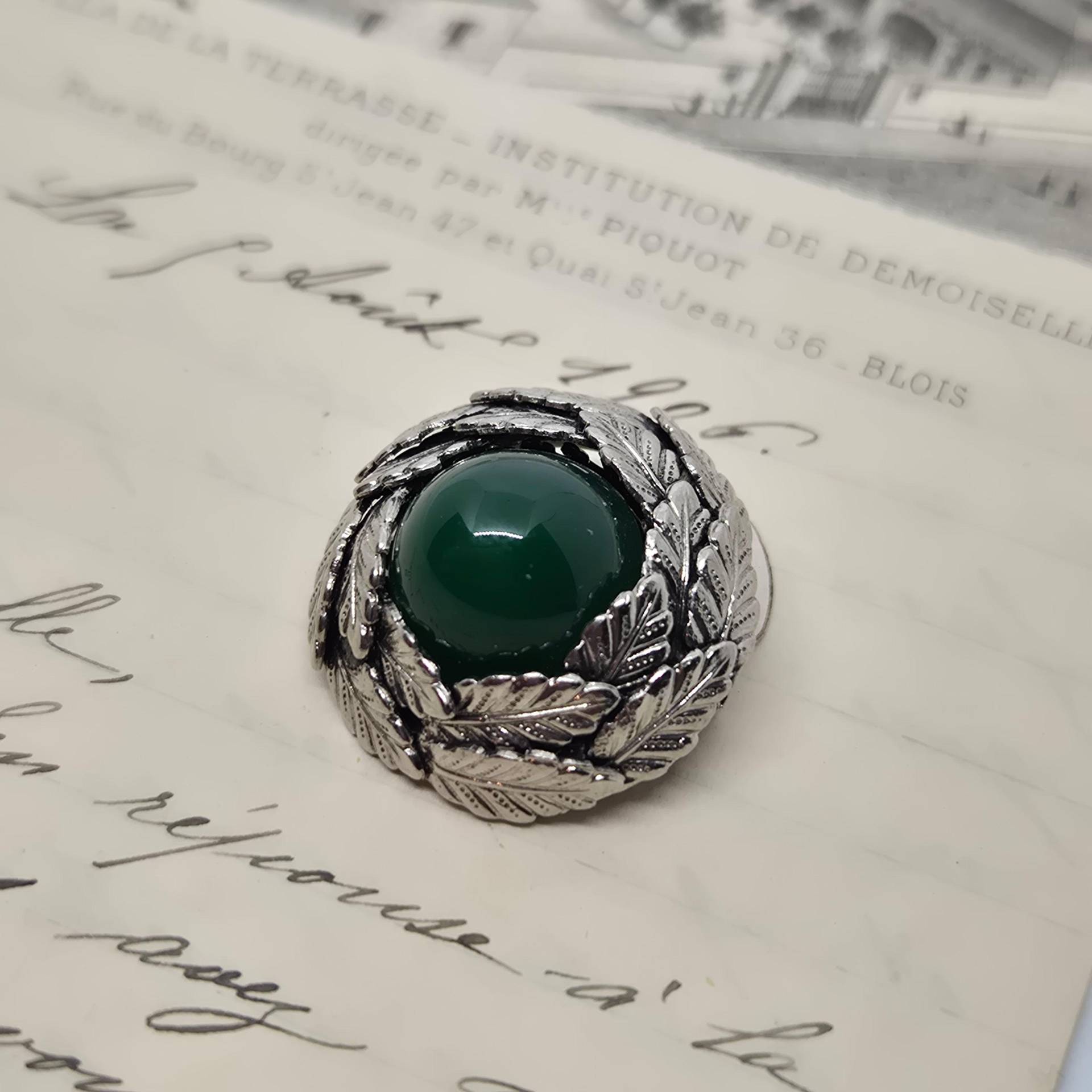 Einzigartige Vintage Brosche Antik 50Er Jahre Silber Grün Art Jugendstil von AntikStorys