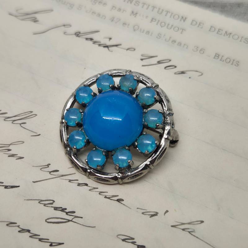 Feine 50Er Jahre Brosche Blume Silber Blau Kranz von AntikStorys