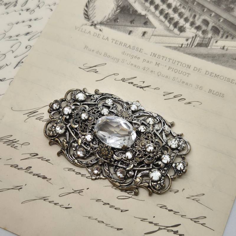Große Antike Brosche Jugendstil 30Er Jahre Strass Silber von AntikStorys