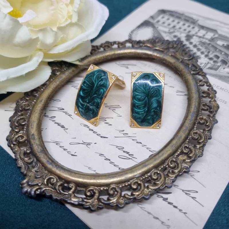 Große Vintage Ohrclips 50Er Jahre Massive Runway Ohrringe/Made in West Germany Statement Clips Gold Grün von AntikStorys