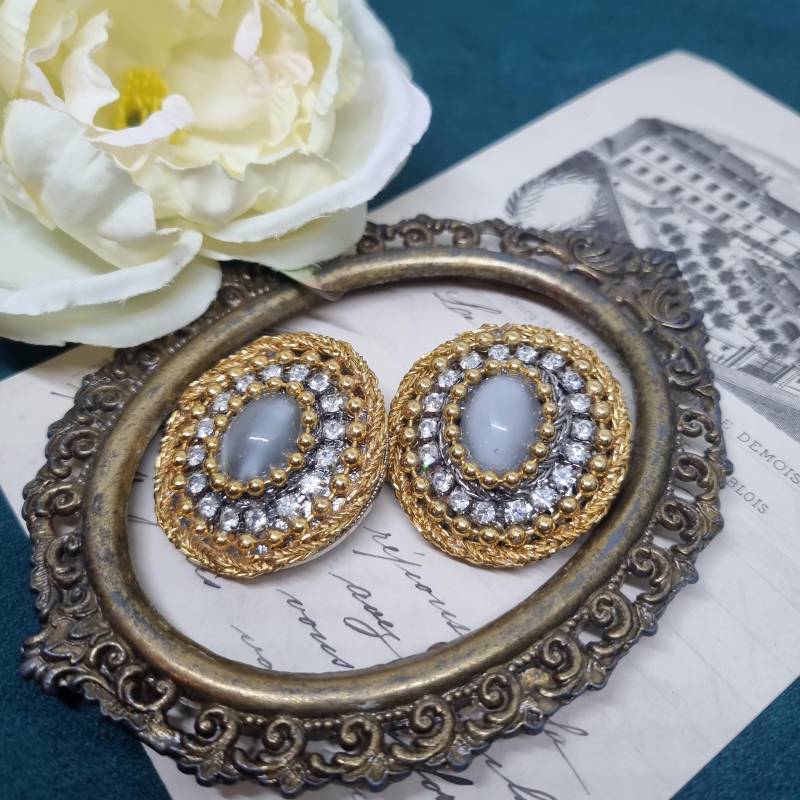 Große Vintage Ohrclips 50Er Jahre Massive Runway Ohrringe/Made in West Germany Statement Clips Gold Strass von AntikStorys