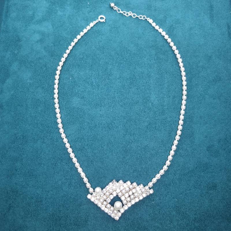 Strasssteinkette Vintage Collier Halskette Strass Kette Modeschmuck Funkelnde Steine Mit Perlen von AntikStorys