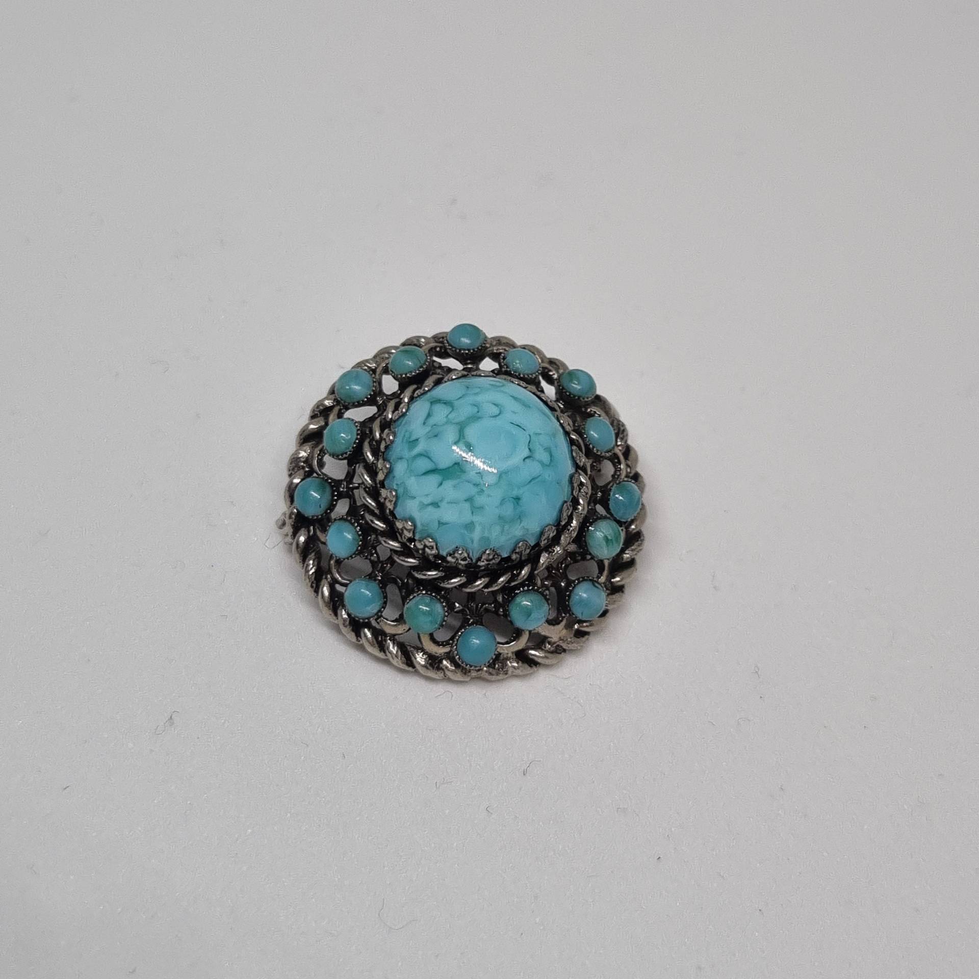 Vintage Brosche 50Er Jahre "Türkis" Blau Silber von AntikStorys