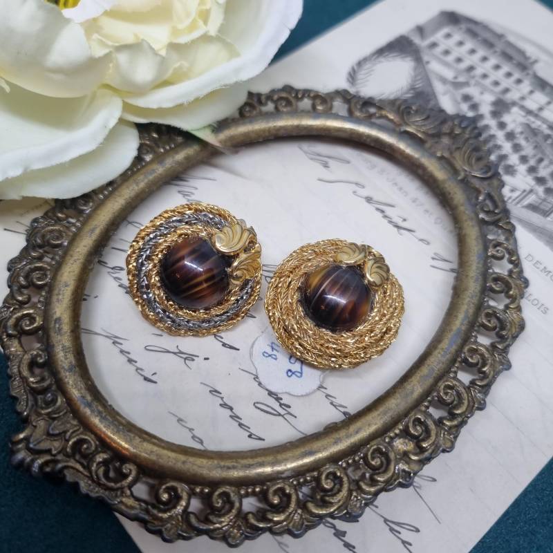 Vintage Ohrclips 50Er Jahre Massive Runway Ohrringe/Made in West Germany Statement Clips Gold Braun von AntikStorys