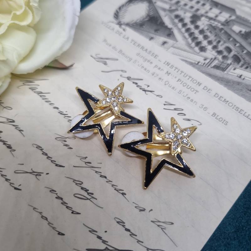 Vintage Ohrclips 50Er Jahre Massive Runway Ohrringe/Made in West Germany Statement Clips Gold Schwarz Stern von AntikStorys