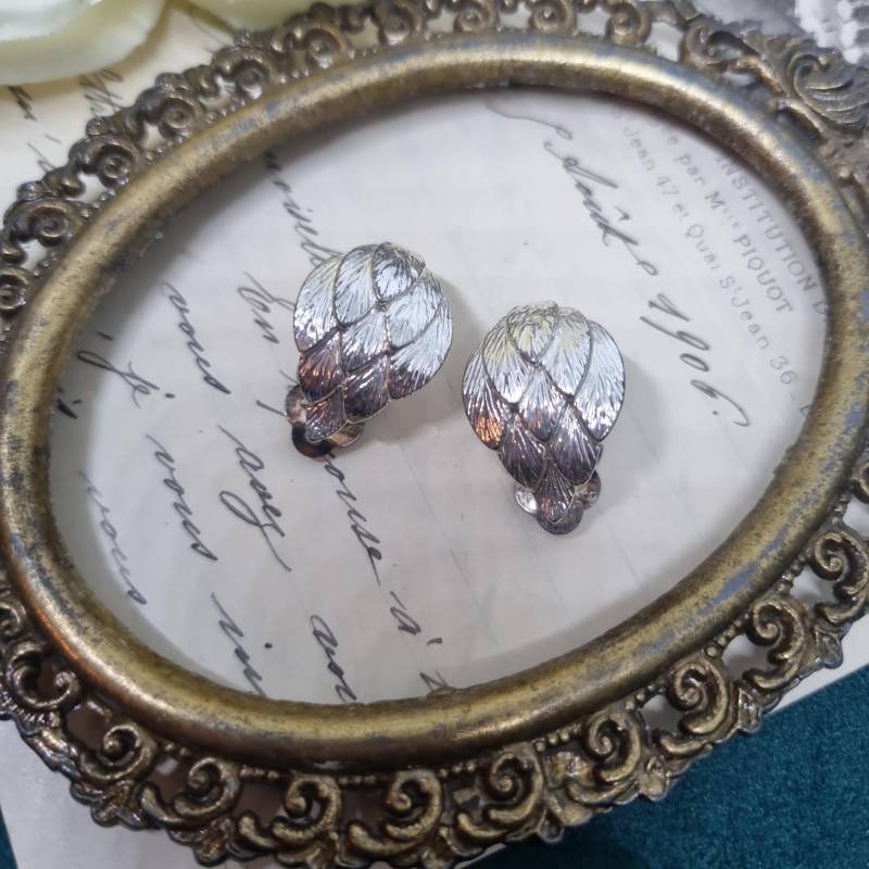 Vintage Ohrclips 50Er Jahre Massive Runway Ohrringe/Made in West Germany Statement Clips Silber Blatt Nummer 41 von AntikStorys