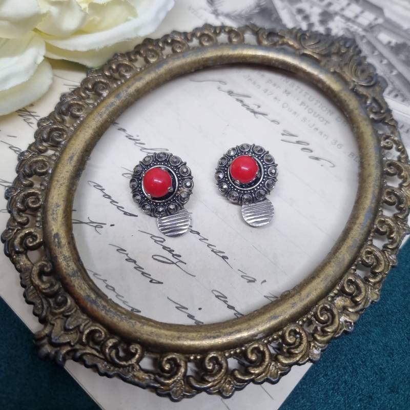 Vintage Ohrclips 50Er Jahre Massive Runway Ohrringe/Made in West Germany Statement Clips Silber Rot Erzsteine von AntikStorys