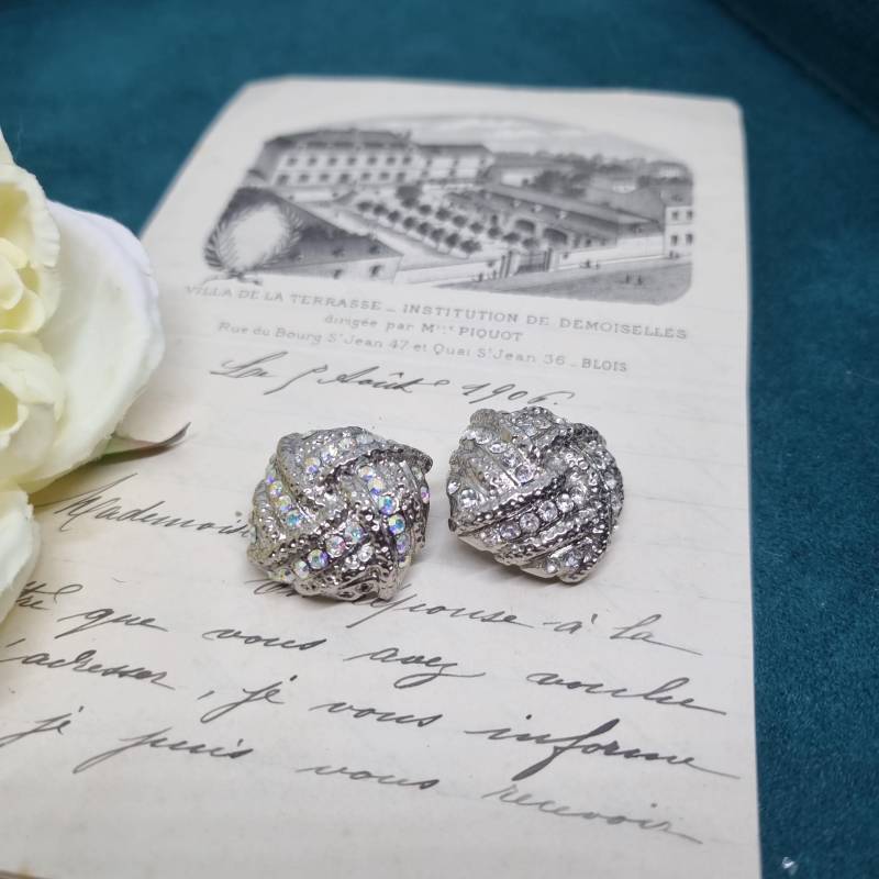 Vintage Ohrclips 50Er Jahre Massive Runway Ohrringe/Made in West Germany Statement Clips Silber Strass von AntikStorys