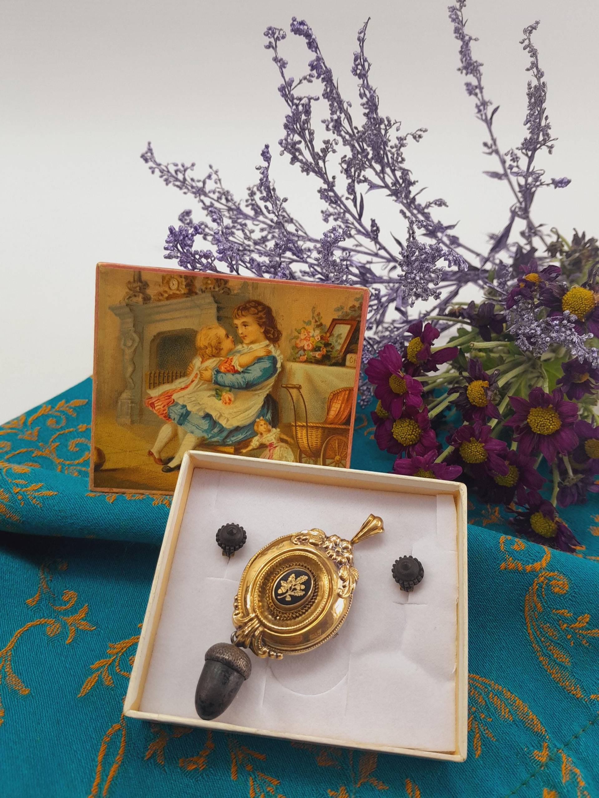 Vintage Rarität Biedermeier Antik Kettenanhänger Brosche Erinnerungsschmuck Jagdschmuck Schmuck Jagd Erinnerung Eichel Eiche Beständigkeit von AntikhandelPenig