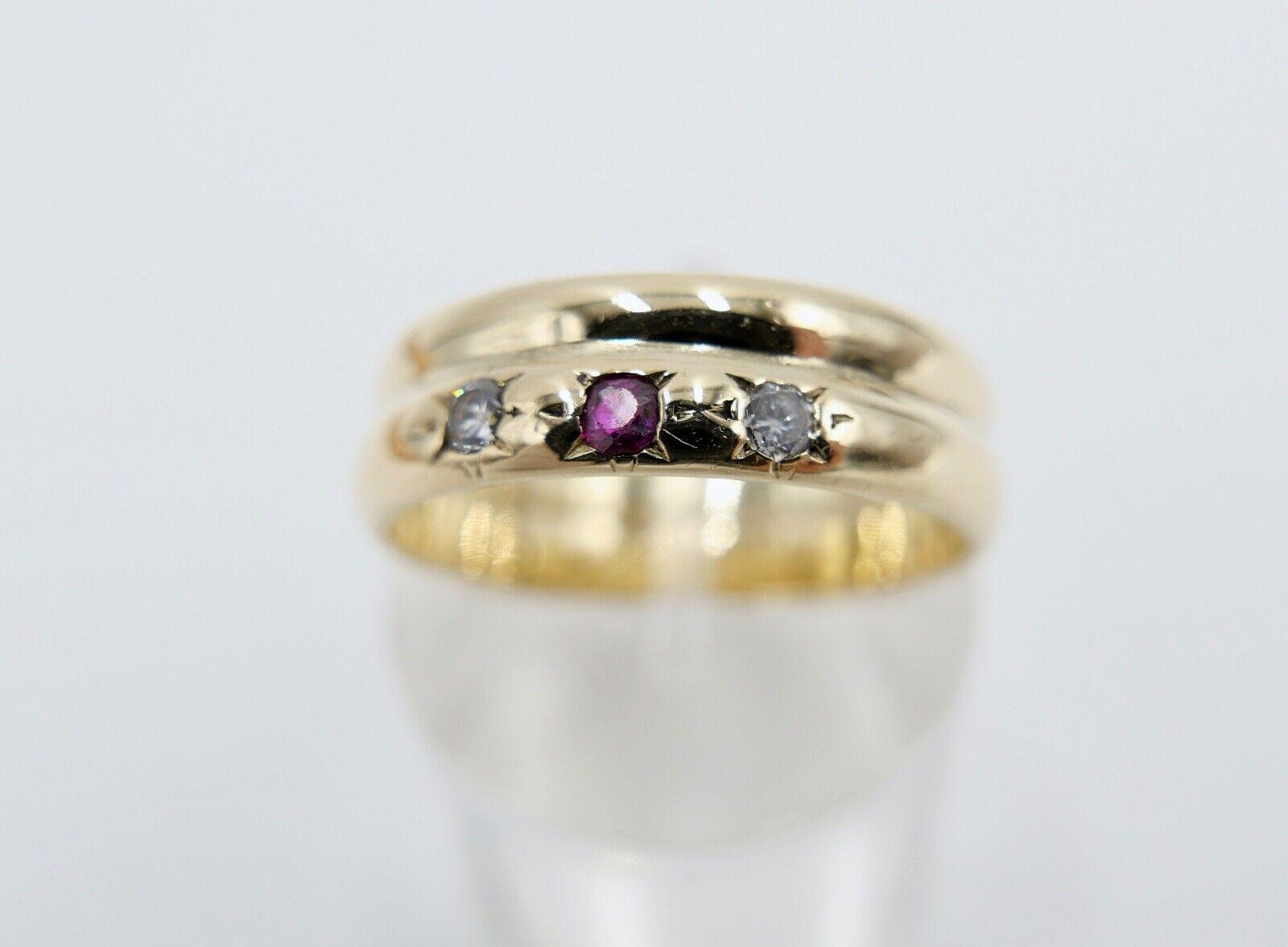 1903 1937 Antik Ehe Ring Ringe Gold 585 14K Rubin & Diamant Im Altschliff Gr.61 von AntikhandelStuttgart