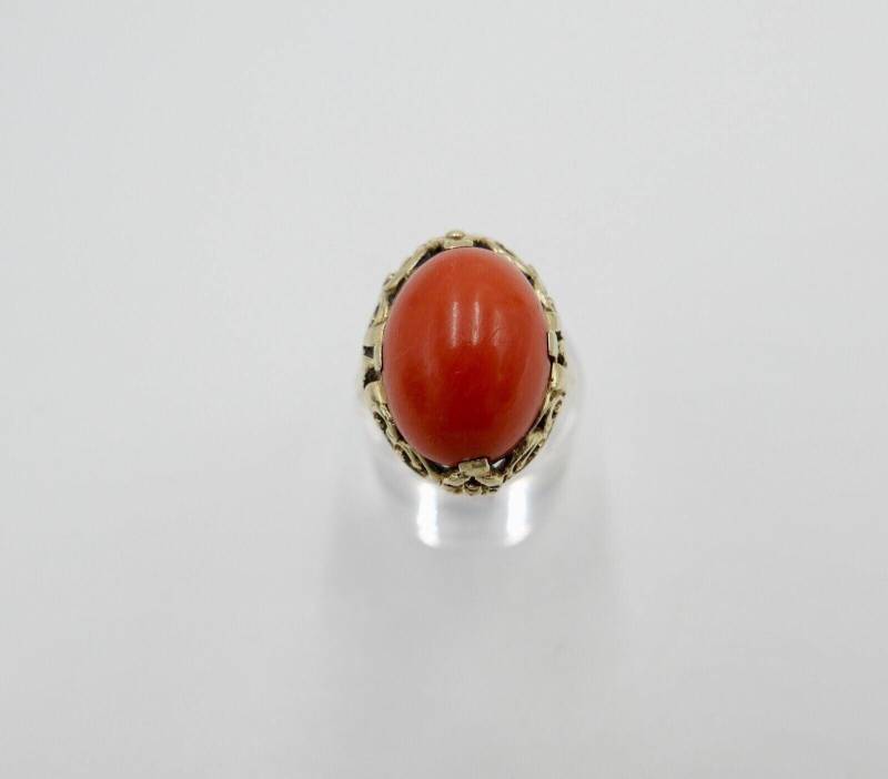 1950Er Damenring Gelbgold 585 14K Mit Koralle Cabochon Gr. 58 1950Er Damenring Gelbgold 585 14K Mit Koralle Cabochon Gr. 58 von AntikhandelStuttgart