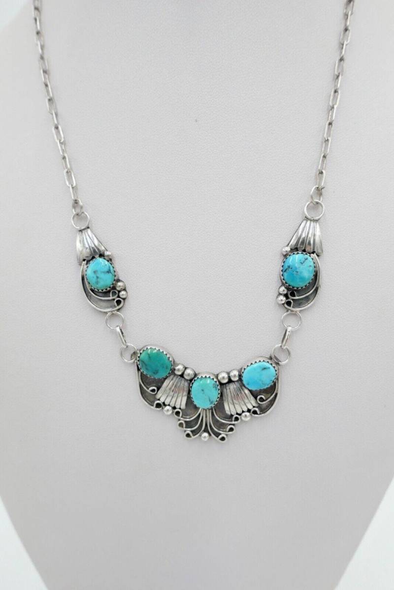 1970Er Jahre Kette/Collier Jwk John W. Kessler 925 Sterling Silber Mit Türkis von AntikhandelStuttgart