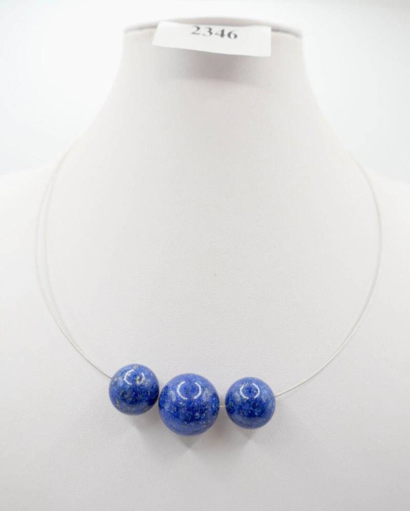 1990Er Jahre Silber Draht Collier Mit Lapis Lapislazuli Anhänger 44cm von AntikhandelStuttgart