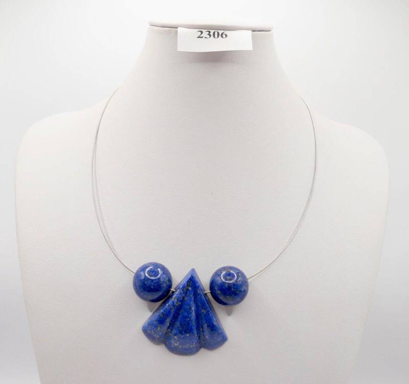 1990Er Jahre Silber Draht Collier Mit Lapis Lapislazuli Anhänger 45cm von AntikhandelStuttgart