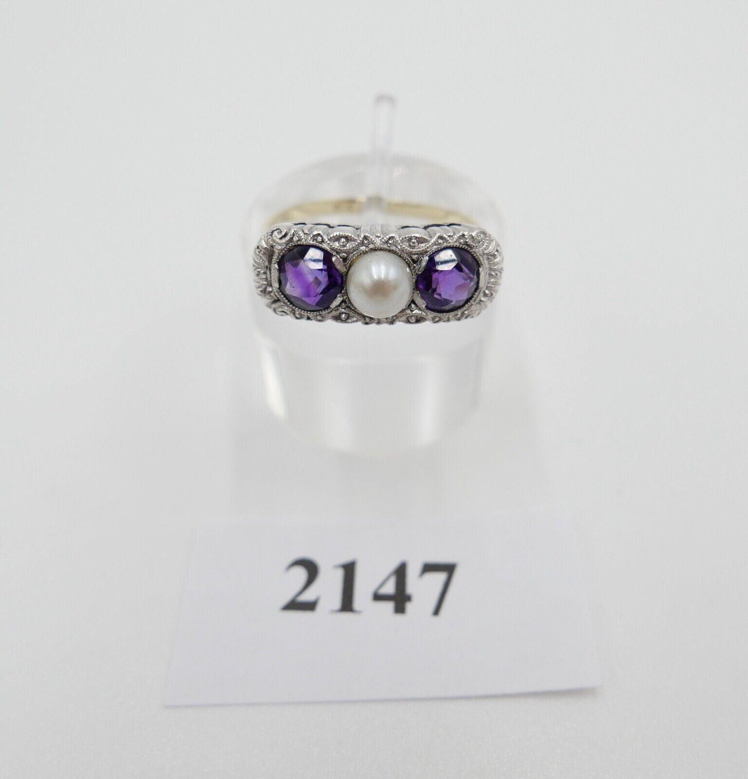 30Er Jahre Art Deco Bicolor Ring 585 Gold 935 Silber Gr. 55 Amethyst Perle von AntikhandelStuttgart