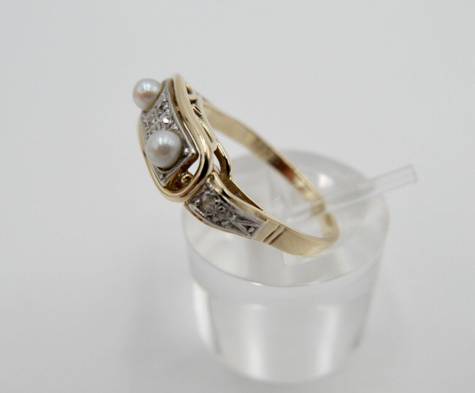 30Er Jahre Art Deco Ring Gold 585/14K Gr. 60 Mit Diamantenrosen & Perlen von AntikhandelStuttgart