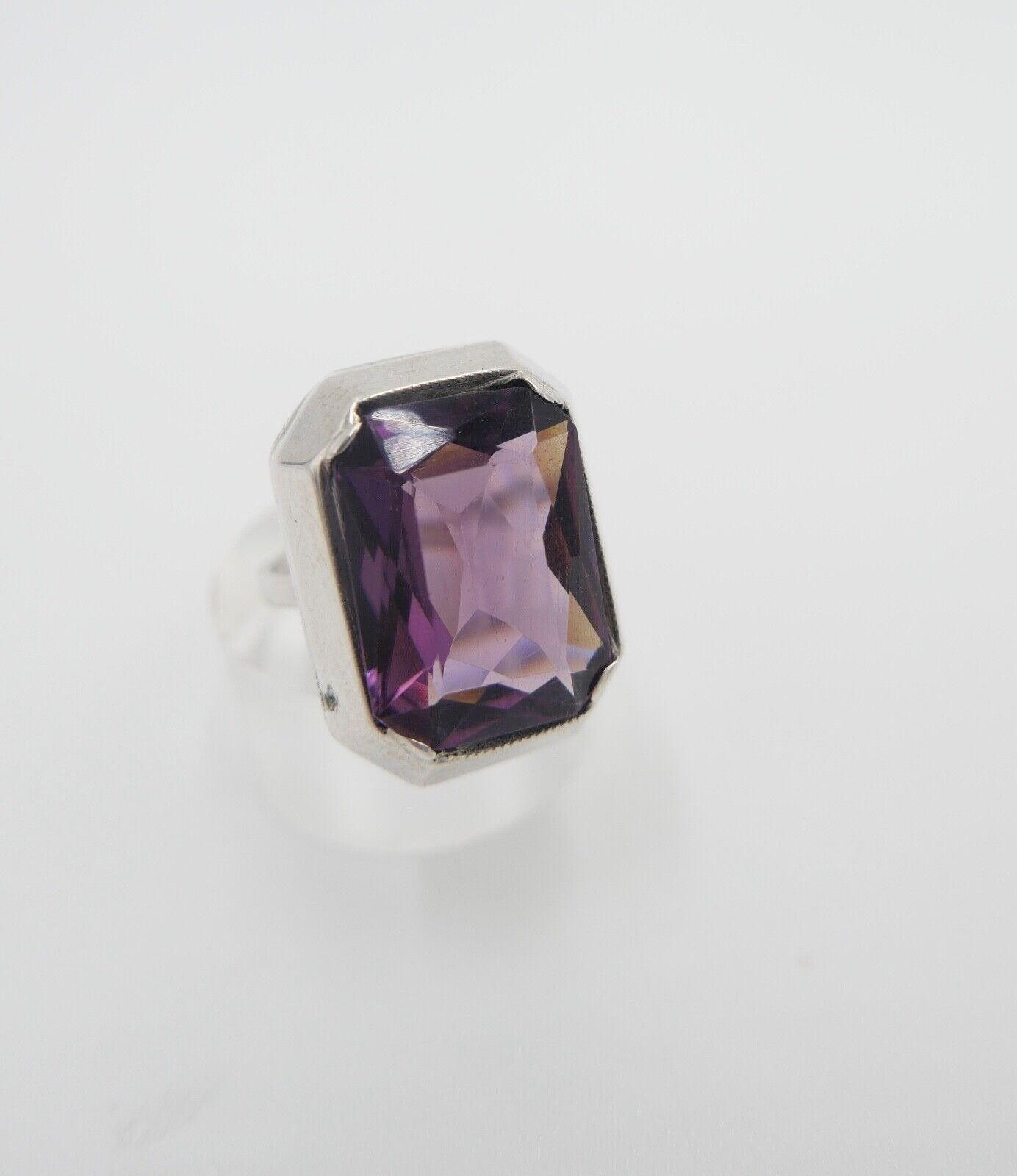 50Er Jahre Damenring 835 Silber Gr. 54 Mit Lila Glasstein von AntikhandelStuttgart