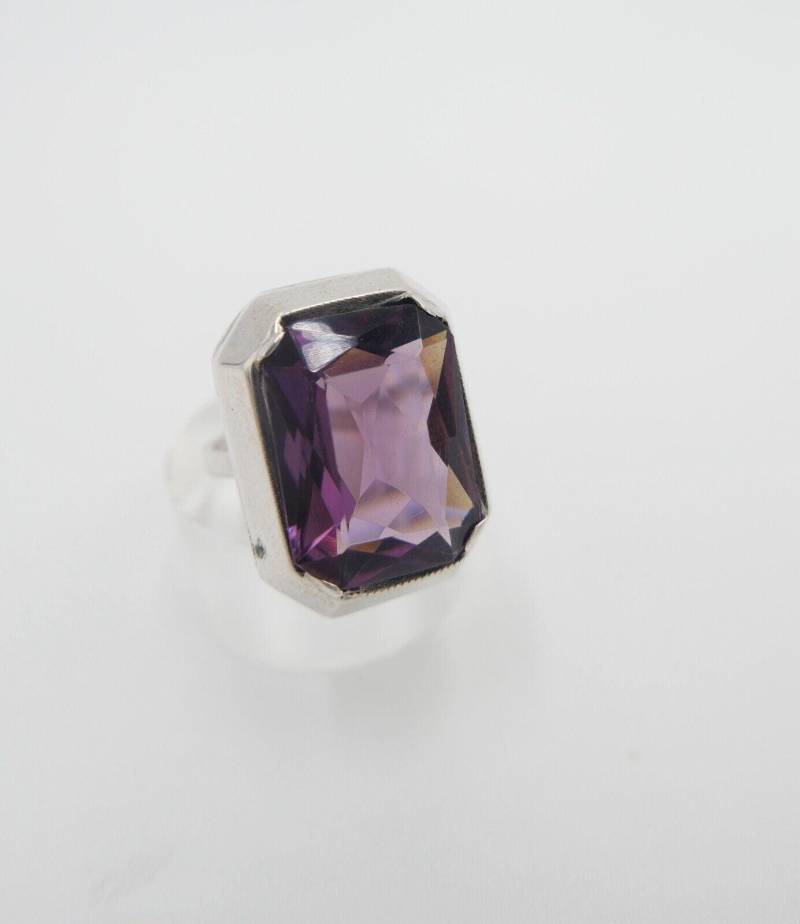 50Er Jahre Damenring 835 Silber Gr. 54 Mit Lila Glasstein von AntikhandelStuttgart