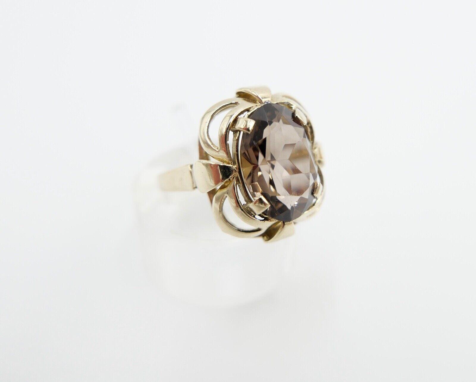 50Er Jahre Damenring Gr. 56 Gold 333/8K Mit Großem Rauchquarz von AntikhandelStuttgart