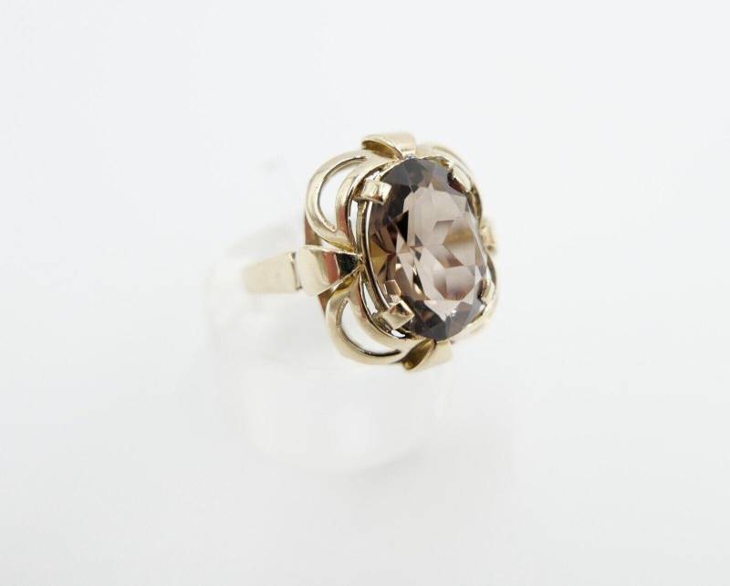 50Er Jahre Damenring Gr. 56 Gold 333/8K Mit Großem Rauchquarz von AntikhandelStuttgart