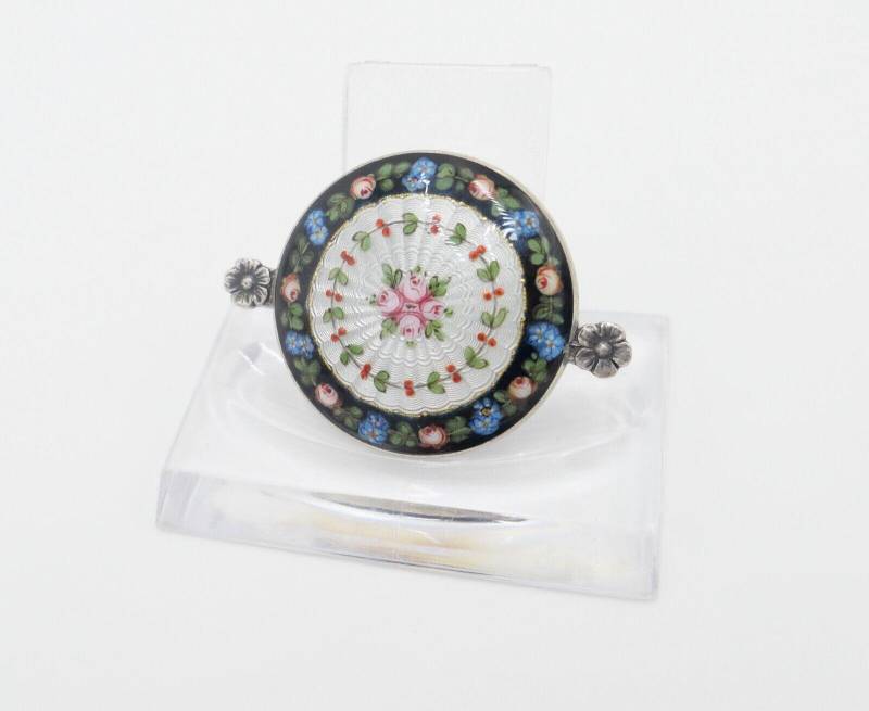 60Er Jahre Florale Silber Brosche 41 X 30 Mm Mit Emaille Blumen Rosen von AntikhandelStuttgart