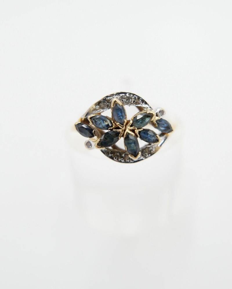 60Er Jahre Ring Gold 585/14K Gr. 54 Diamanten Achtkant Si I Und Topas von AntikhandelStuttgart