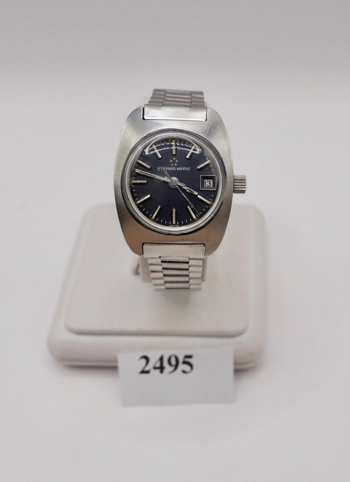 70Er Eterna-Matic Damenuhr Automatic Orig Band Blaues Zifferblatt 154T Cal 12671 von AntikhandelStuttgart