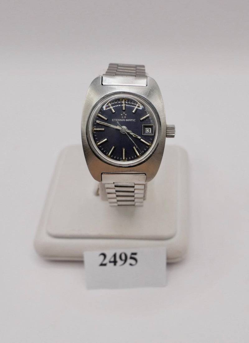 70Er Eterna-Matic Damenuhr Automatic Orig Band Blaues Zifferblatt 154T Cal 12671 von AntikhandelStuttgart