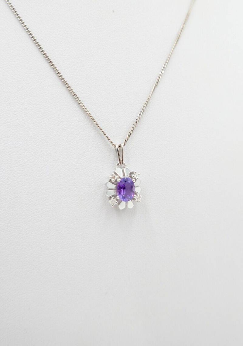 70Er Jahre Tendor Anhänger Weißgold 585/14K Mit Amethyst & Brillanten F Vvs von AntikhandelStuttgart