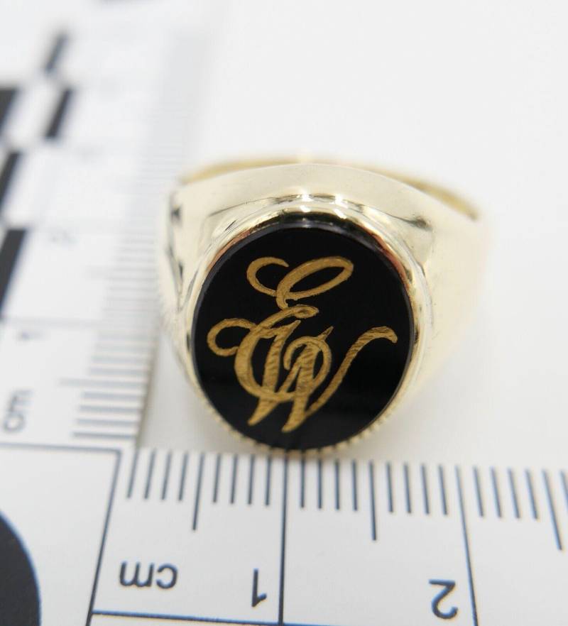 70Er Massiver Onyx Herren Damen Siegelring Monogramm Initialen Ew 585 14K Gr. 60 von AntikhandelStuttgart