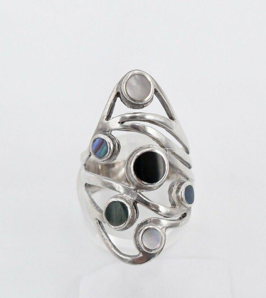 80Er Silberrring Damen Statement Ring Gr. 60 Silber 925 Türkis Malachit Perlmutt 80Er Silberrring Damen Statement Ring Gr. 60 Silber 925 Türkis Malachit Perlmutt von AntikhandelStuttgart