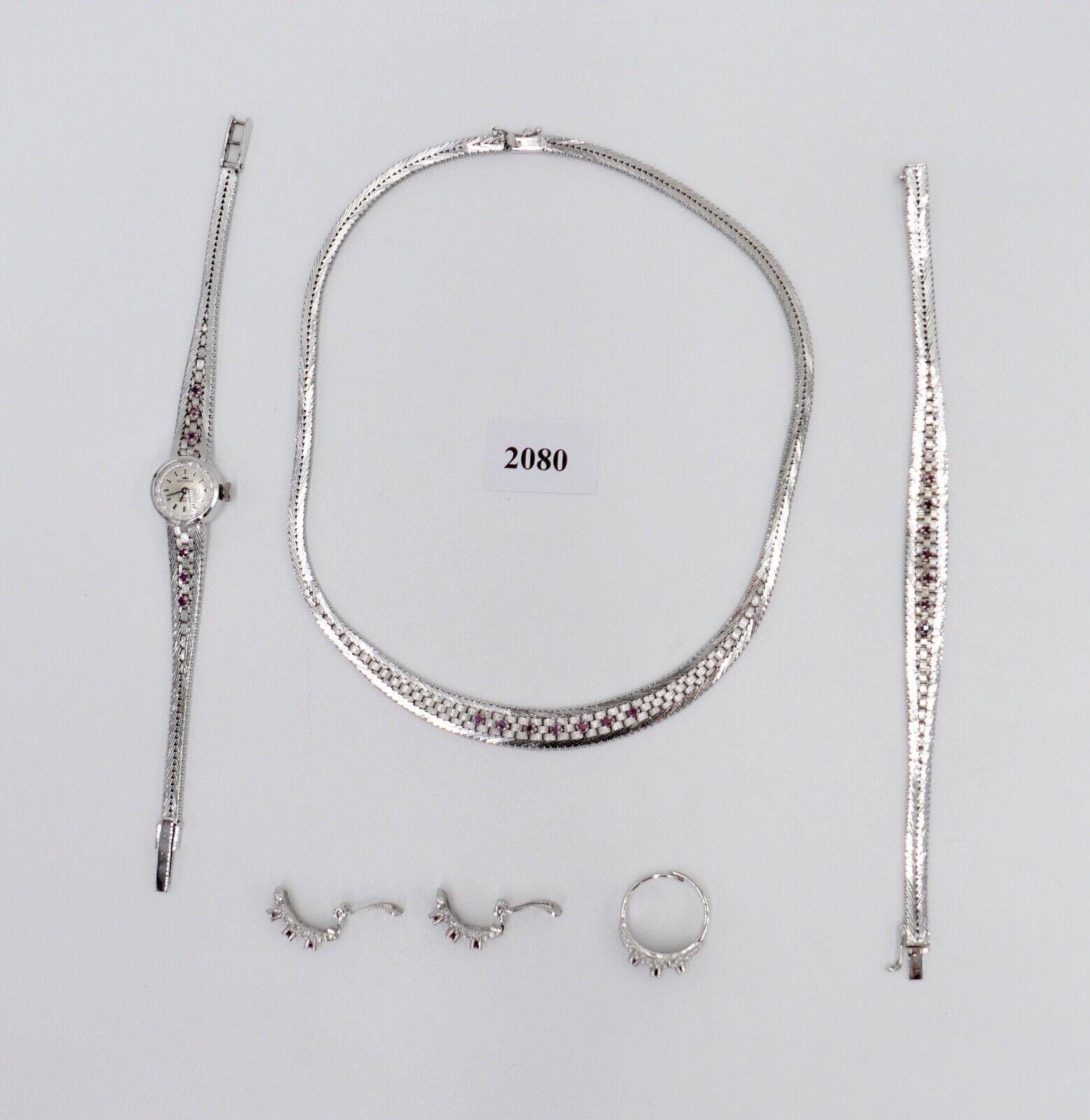 835 Silber Rubin Set Quot; Armband Ring Uhr Ohrringe Collier 1970Er Jahre von AntikhandelStuttgart