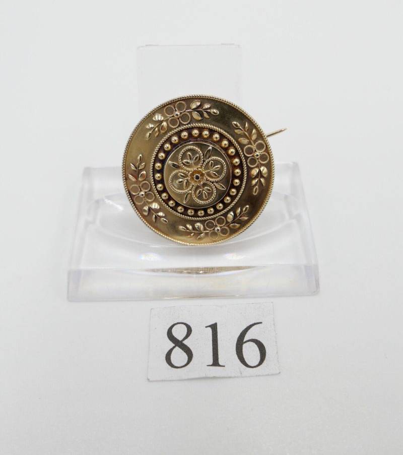 Alte Brosche 15Ct Gelb Gold Jugendstil Motiv Floral & Granulation Arbeit von AntikhandelStuttgart