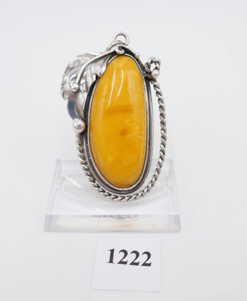 Alter Bernstein Butterscotch Anhänger Silber 7 cm Flora von AntikhandelStuttgart