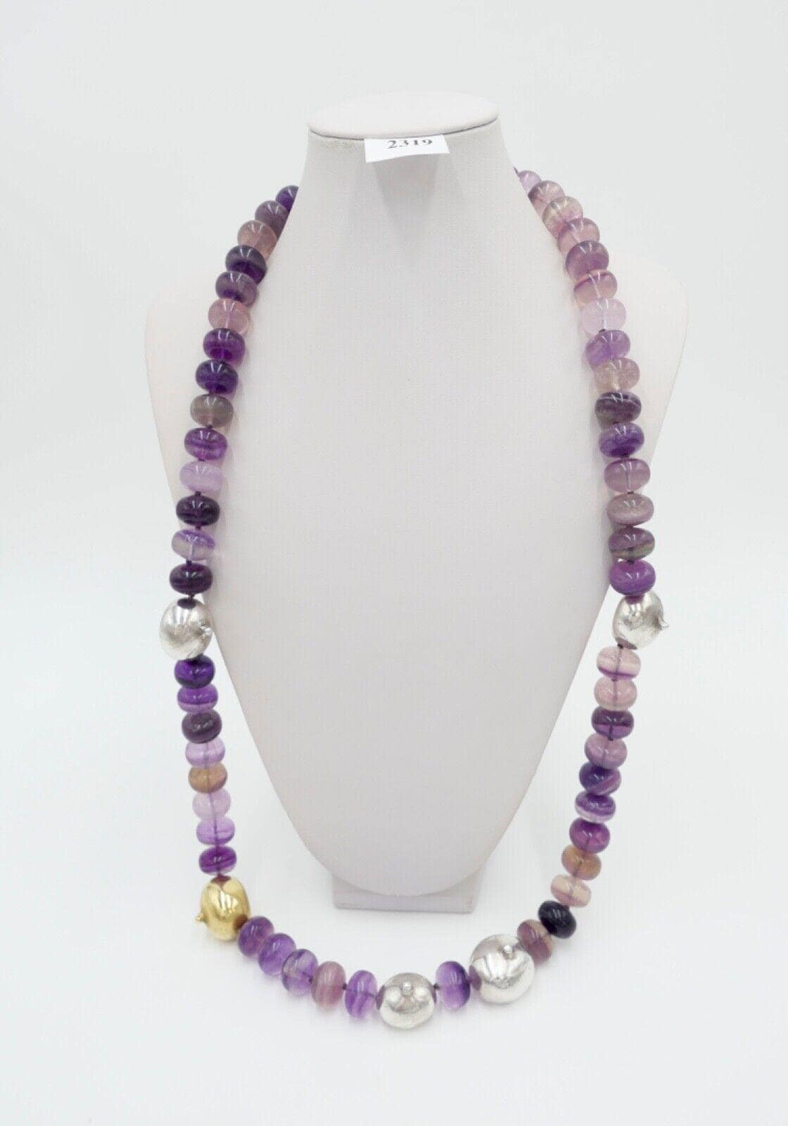 Amethyst Kette Collier 925 Silber & 750 Gold Elementen 90 cm Magnet Verschluss von AntikhandelStuttgart