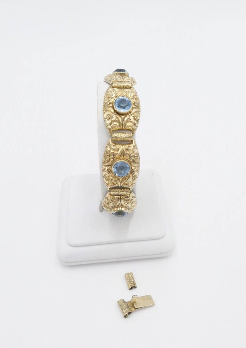 Antik Um 1900 Jugendstil Armband Vergoldet Mit Blauen Glassteinen Floral von AntikhandelStuttgart