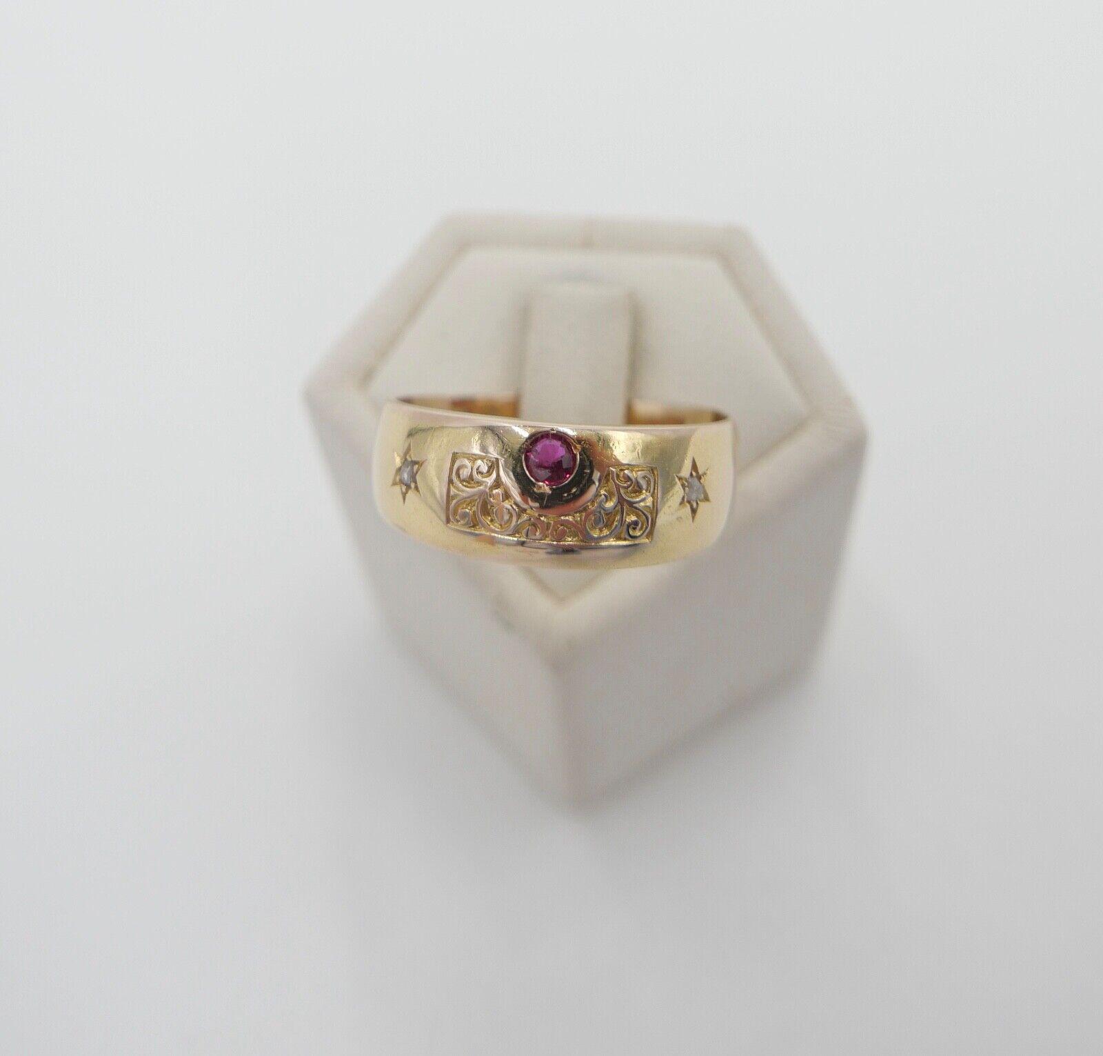 Antiker Ring Um 1820 Gold 585/14K Rubin Diamanten Rosenschliff Gr. 56 von AntikhandelStuttgart