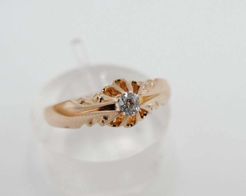 Antiker Solitär Damen Rotgold Ring 585 14K Gr. 57 Diamant Im Altschliff 0, 13 Ct von AntikhandelStuttgart