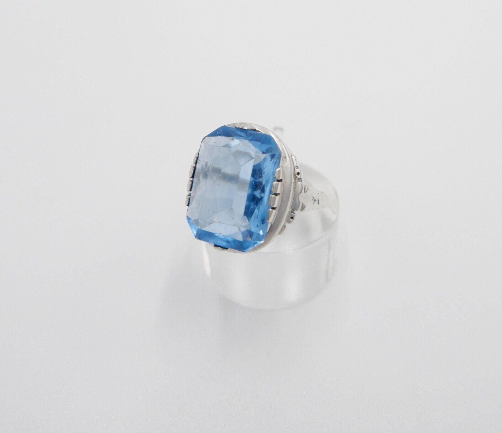 Art Deco Damenring 835 Silber Gr. 59 Glasstein Blau von AntikhandelStuttgart