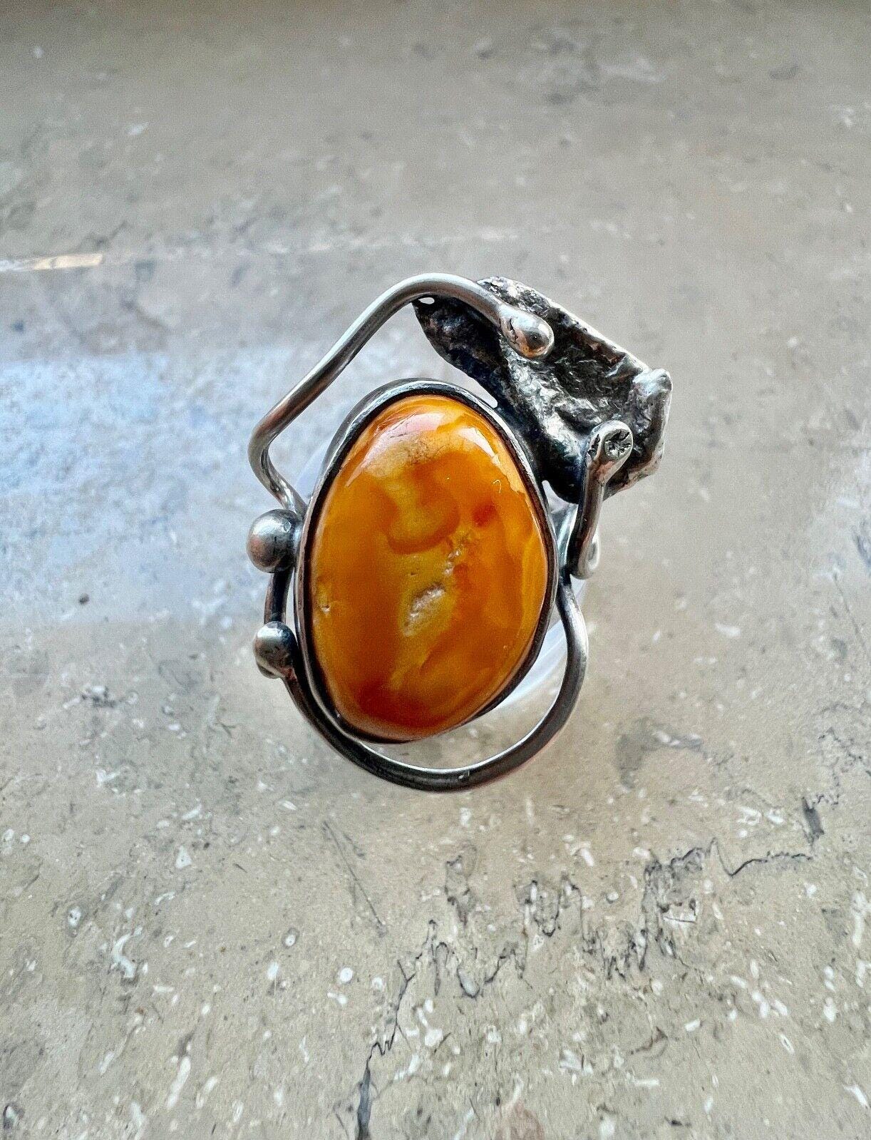 Bernstein Butterscotch Designer 925 G Silber Ring Gr. 51 Frauenkopf Danzig Polen von AntikhandelStuttgart