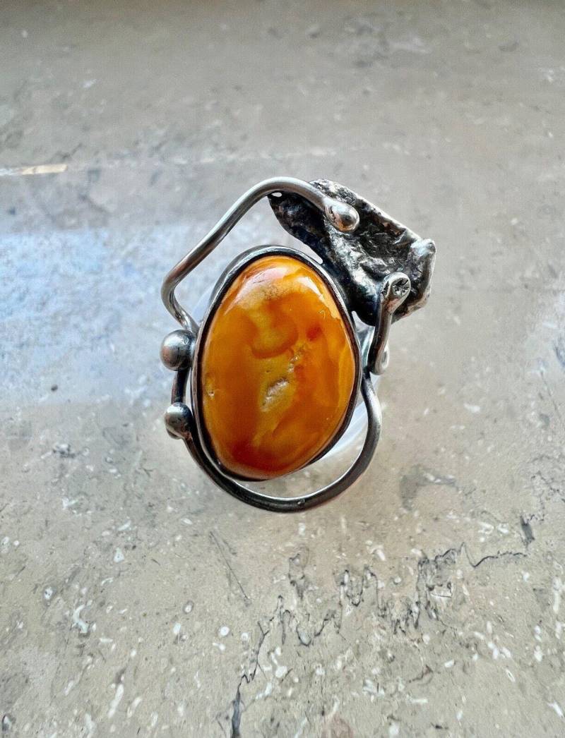 Bernstein Butterscotch Designer 925 G Silber Ring Gr. 51 Frauenkopf Danzig Polen von AntikhandelStuttgart