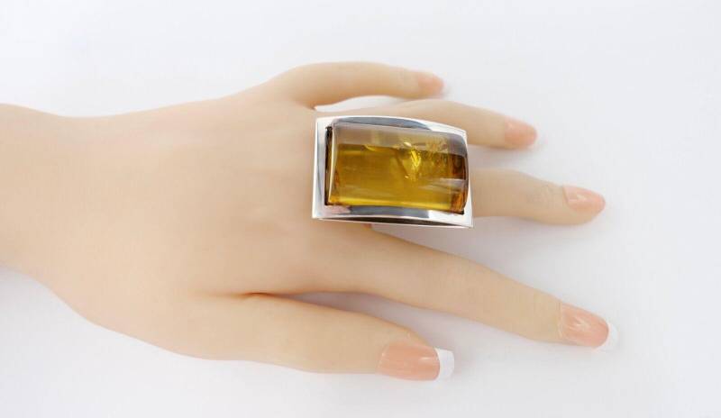 Bernstein Designer Ring Floral Gr. 61 Silber 925 von AntikhandelStuttgart